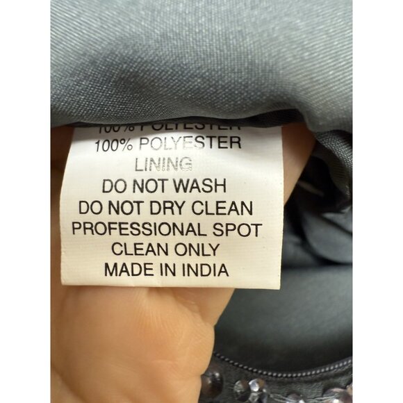 NWT Mac Duggal Size 12 Gray Sequined Cap Sleeve Wrap Over Cocktail Midi Dress - Picture 10 of 13